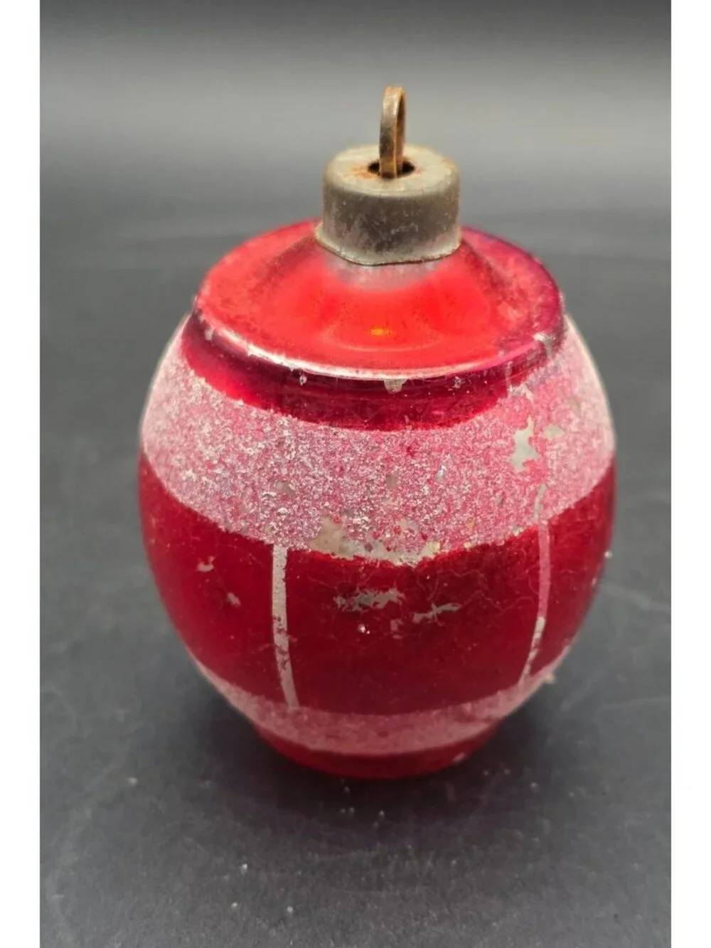 Rare HTF Vintage Red Mercury Glass Mica Striped Christmas Ornament Indent Bottom